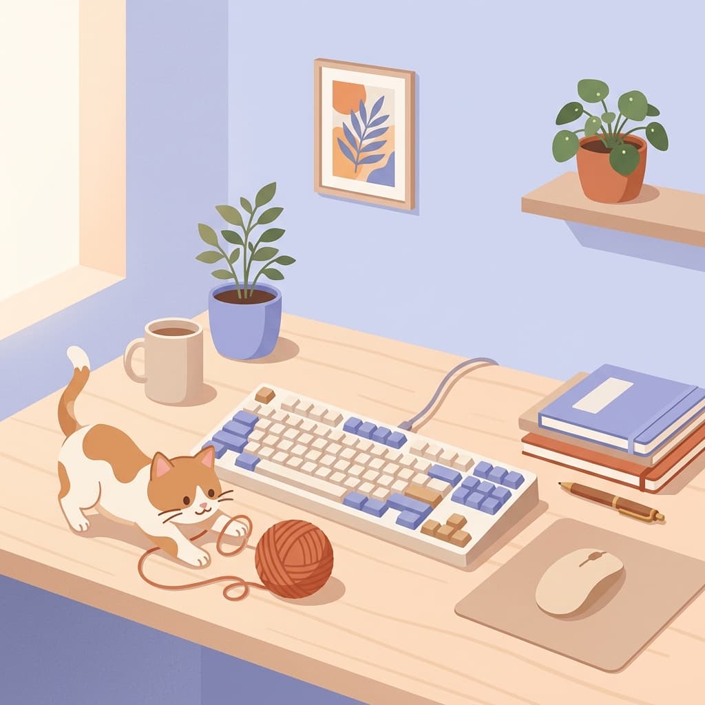 Cute cat playing with yarn illustration